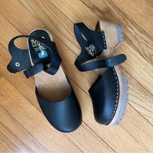 MIA Black Leather Clogs